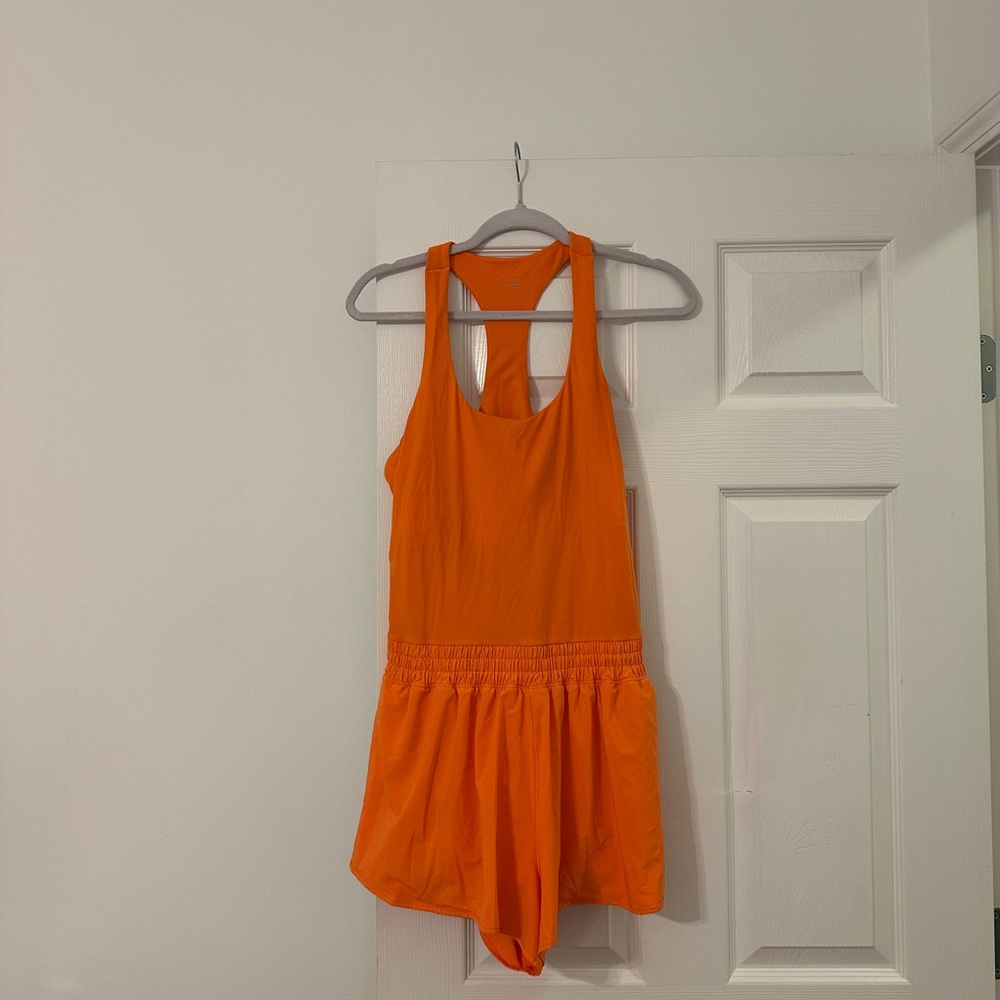Womens Orange Sleeveless Romper Aerie Active